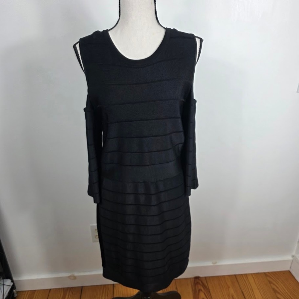 French Connection Spotlight Story Knit Cold Shoulder Bandage Dress Black 12